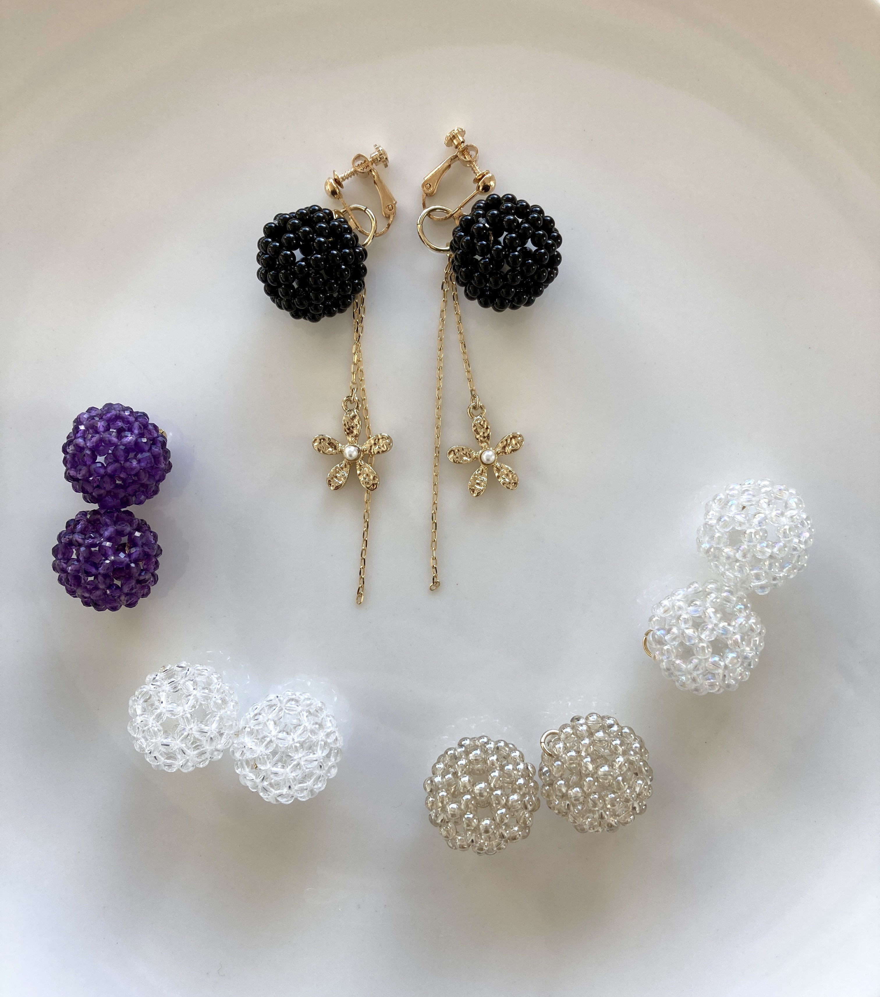 ＜Mona.×IYASUのコラボ企画＞フラーレン2wayイヤリング（１点もの）フラワーパーツ×選べるフラーレン