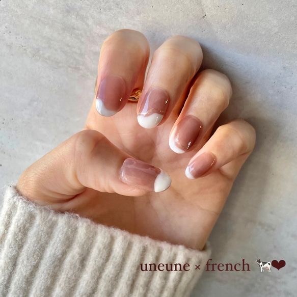 65))フレンチガーリー ストーンネイル ネイルチップ シンプル うるうる ネイルチップ ピンクベージュ ワンホンネイル 韓国 うるうる