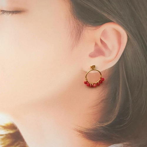 creema限定】14KGF つぶつぶ赤珊瑚のサークルスタッドピアス ピアス  