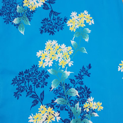 ワンピース フレンチ袖  ゆかた地  綿　トルコブルー地に花柄 4枚目の画像