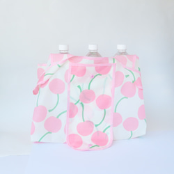 エコバッグ　レジ袋タイプ（さくらんぼ柄　ピンク）大和比鞄®ブランド 5枚目の画像