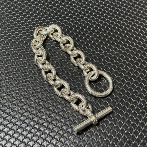 シルバー925製 ラウンドチェーンブレスレット コマ幅約14mm