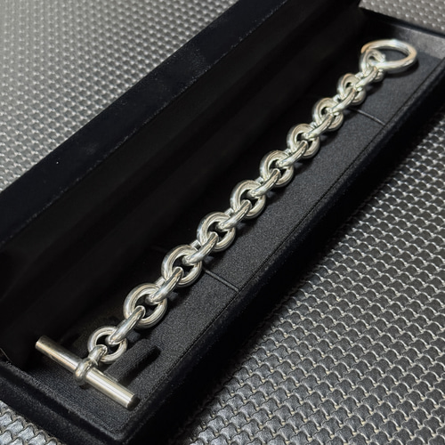 シルバー925製 ラウンドチェーンブレスレット コマ幅約14mm