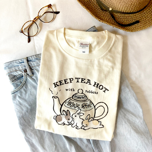 【５月中旬発送】Rabbit Tea  Tシャツ（クリーム）｜うさぎ〔動物シリーズ〕 5枚目の画像