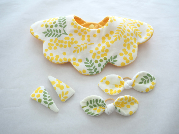 スタイ/ヘアゴム/ヘアピン　セット ミモザ ベビースタイ ヘアゴム ヘアピン セット ＊ ハンドメイド