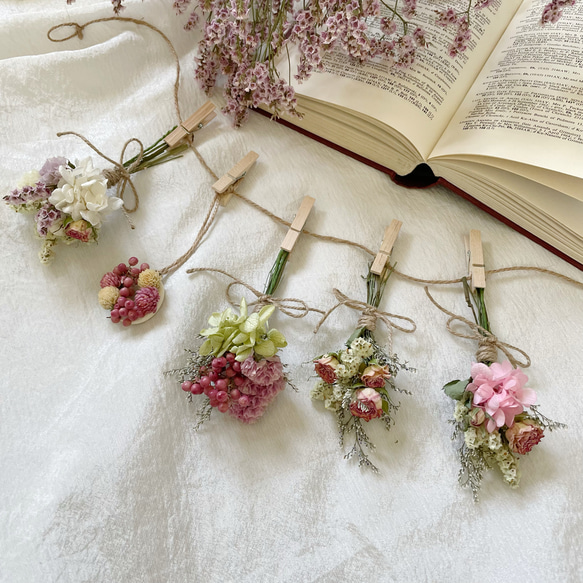 ドライフラワー*°♡Pink Flowerミニミニスワッグ2点セット