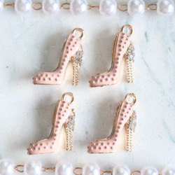 ピンク系4個  ハイヒール・ストーン 靴チャーム カン付き ジュエリー 手芸材料 デコ 部品 材料 資材 ハンドメイド材 2枚目の画像