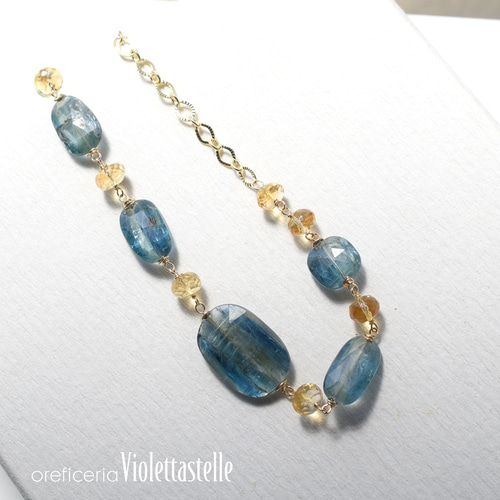 留め具が選べる14kgf カイヤナイトのブレスレットwithシトリン