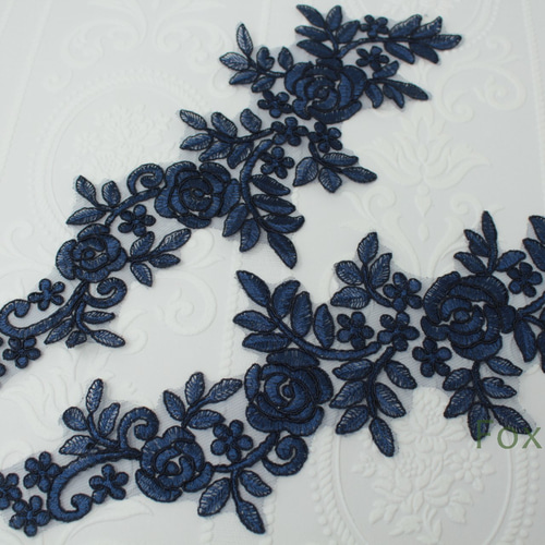 チュールコード刺繍モチーフ 1対 花 ネイビー 紺色 チュールコード刺繍モチーフ 1対 花 ネイビー 紺色