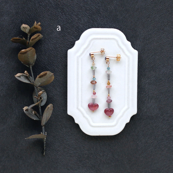 ♡紅寶石和碧璽、坦桑石耳環/耳環 第4張的照片