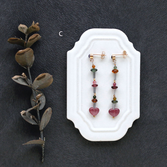 ♡紅寶石和碧璽、坦桑石耳環/耳環 第8張的照片