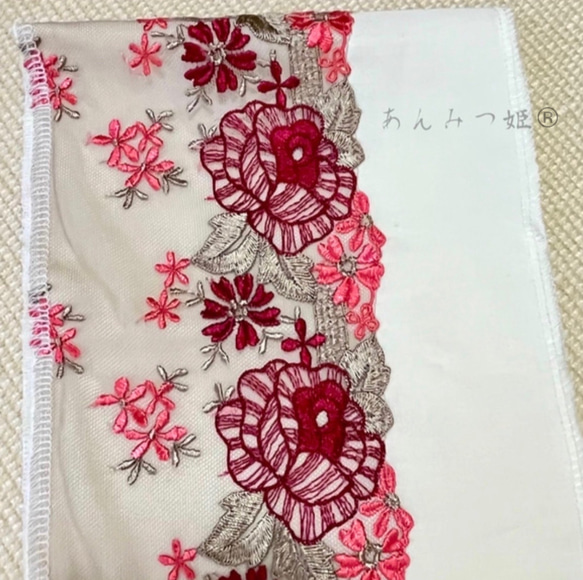 洗える刺繍半衿  深紅の花【あと2点】 9枚目の画像