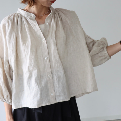 【ハンサムシャツ】袖ボリュームリネンシャツ オフホワイト 長袖シャツ　Jena ハンサムシャツ】袖ボリュームリネンシャツ | Jena espace