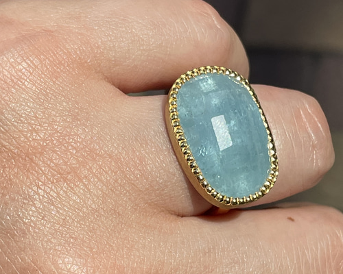 アクアマリン オーバル L チェックカット シルバーSV925リング 指輪