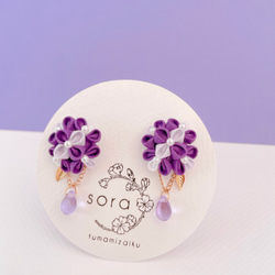 紫陽花の揺れる雫ビーズのピアスorイヤリング＊purple＊つまみ細工/浴衣／和装/着物 10枚目の画像