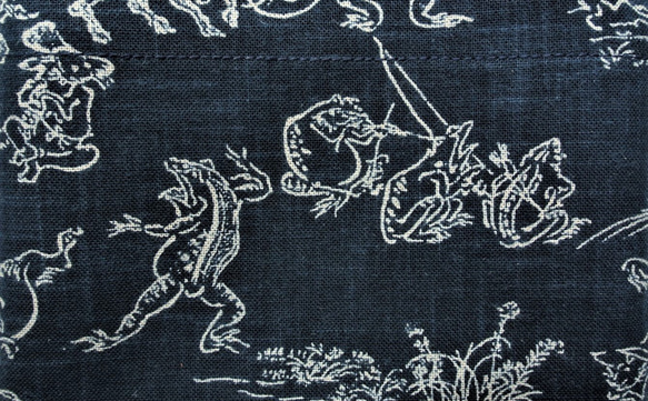 鳥獣戯画×ヴィンテージ加工帆布スマホショルダー（mini）　藍色×黒　ええじゃないか　伝統／工芸　日本製 7枚目の画像