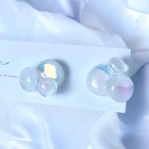 204 シャボン玉 小ぶり オーロラ 泡 レジン ピアス/イヤリング ピアス 