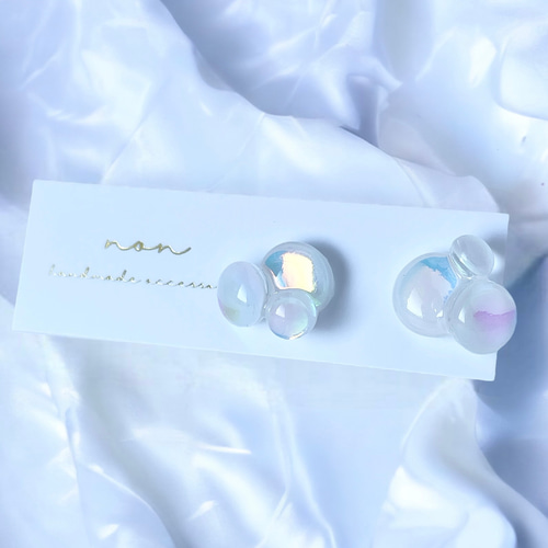 204 シャボン玉 小ぶり オーロラ 泡 レジン ピアス/イヤリング ピアス 