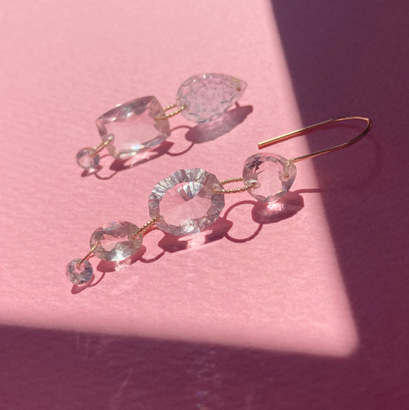 Prana gem drops ✴︎滴る宝石のしずく✴︎アクアマリン ✴︎クリスタル✴︎グリーンアメジスト✴︎14kgf 2枚目の画像