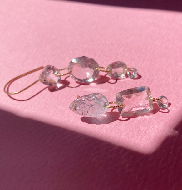 Prana gem drops ✴︎滴る宝石のしずく✴︎アクアマリン ✴︎クリスタル✴︎グリーンアメジスト✴︎14kgf 4枚目の画像