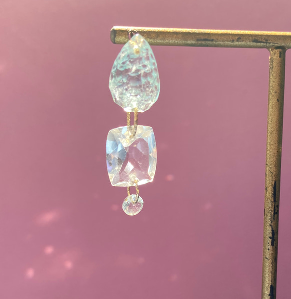 Prana gem drops ✴︎滴る宝石のしずく✴︎アクアマリン ✴︎クリスタル✴︎グリーンアメジスト✴︎14kgf 8枚目の画像