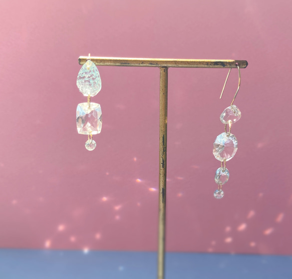 Prana gem drops ✴︎滴る宝石のしずく✴︎アクアマリン ✴︎クリスタル✴︎グリーンアメジスト✴︎14kgf 5枚目の画像