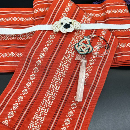 2461半幅帯＆ワンちゃん帯留・根付・帯締め 博多織 浴衣 浴衣 kanoco92