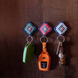 こぎん刺しタイルみたいなマグネットフック【玄関ドア☺︎刺繍】デニム