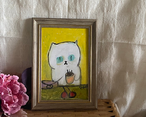 絵画。原画【猫ちゃんの楽しい日曜日】01 絵画 アカザ麦 通販