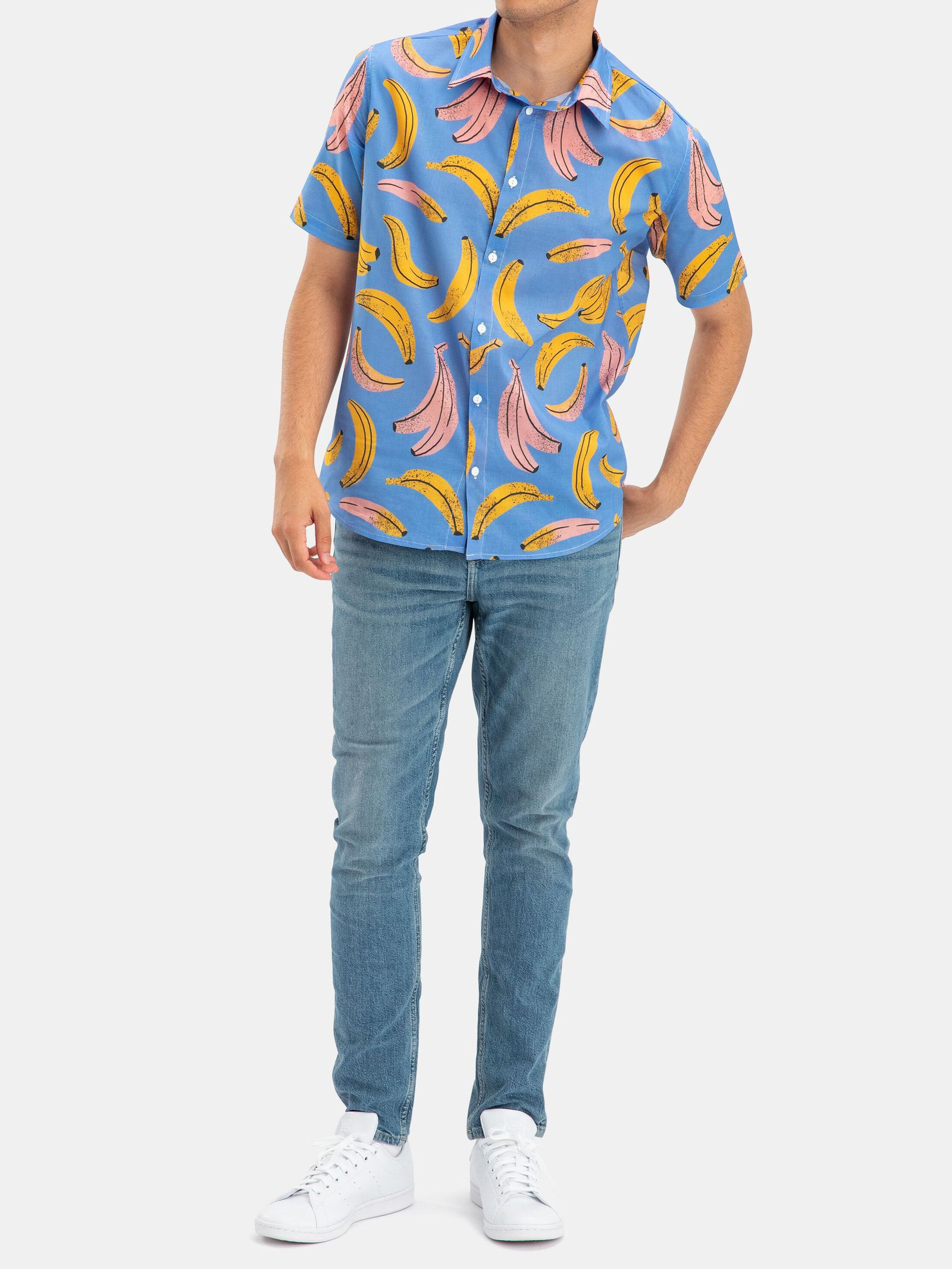 幻想的でゆめかわいいクラゲときらびやかな飾りや宇宙 ボタンアップシャツ 半袖