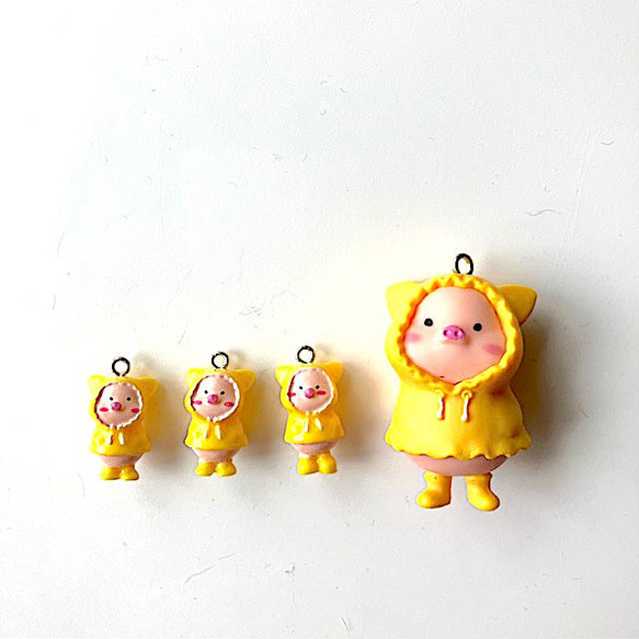 黄色いレインコートがお似合いな豚さん（アクリル樹脂（PMMA） ブタ 雨　キーホルダー　DIY） 7枚目の画像