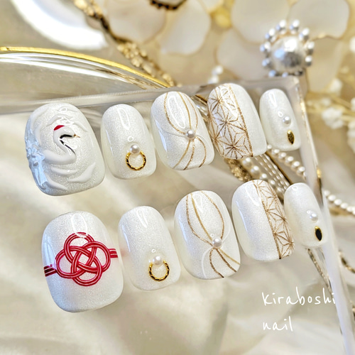 鶴×水引×麻の葉ネイル♡白無垢・色打掛【注文時サイズ必須です♡vol.74