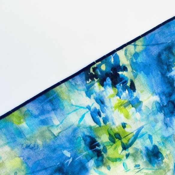 水彩画デザイン　コットンリネン　夏のミニスカーフ　ハンカチ　綿麻　自然素材 5枚目の画像