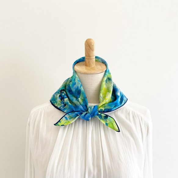 水彩設計棉麻夏季迷你圍巾手帕棉麻天然材質 第9張的照片