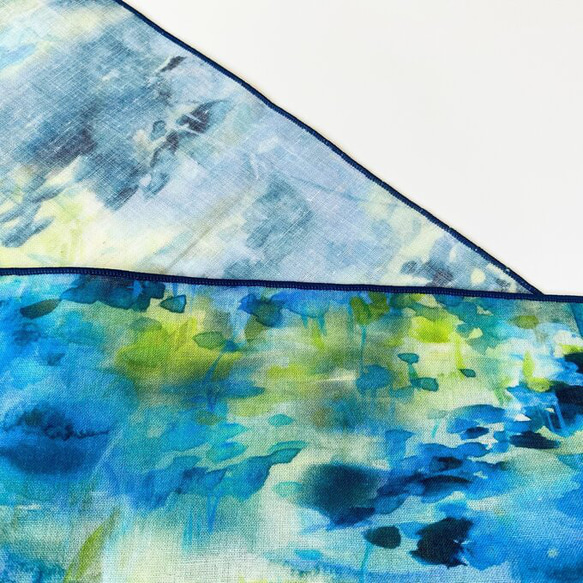 水彩画デザイン　コットンリネン　夏のミニスカーフ　ハンカチ　綿麻　自然素材 7枚目の画像