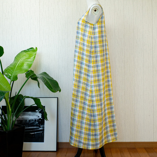 ☆20%off☆マドラスチェックリネンの黄色いサンドレス【イエロー