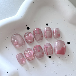 ネイルチップ】ピンクネイル 韓国ネイル マグネットネイル 秋ネイル