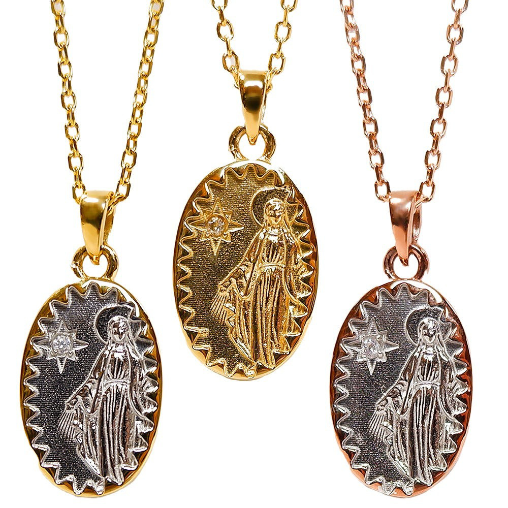 ネックレス メダイ マリア プレート 刻印 サージカルステンレス つけっぱなしOK 金属アレルギー対応