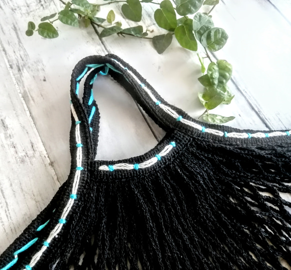 ネットバッグ 刺繍の飾り マルシェバッグ メッシュバッグ エコバッグ  