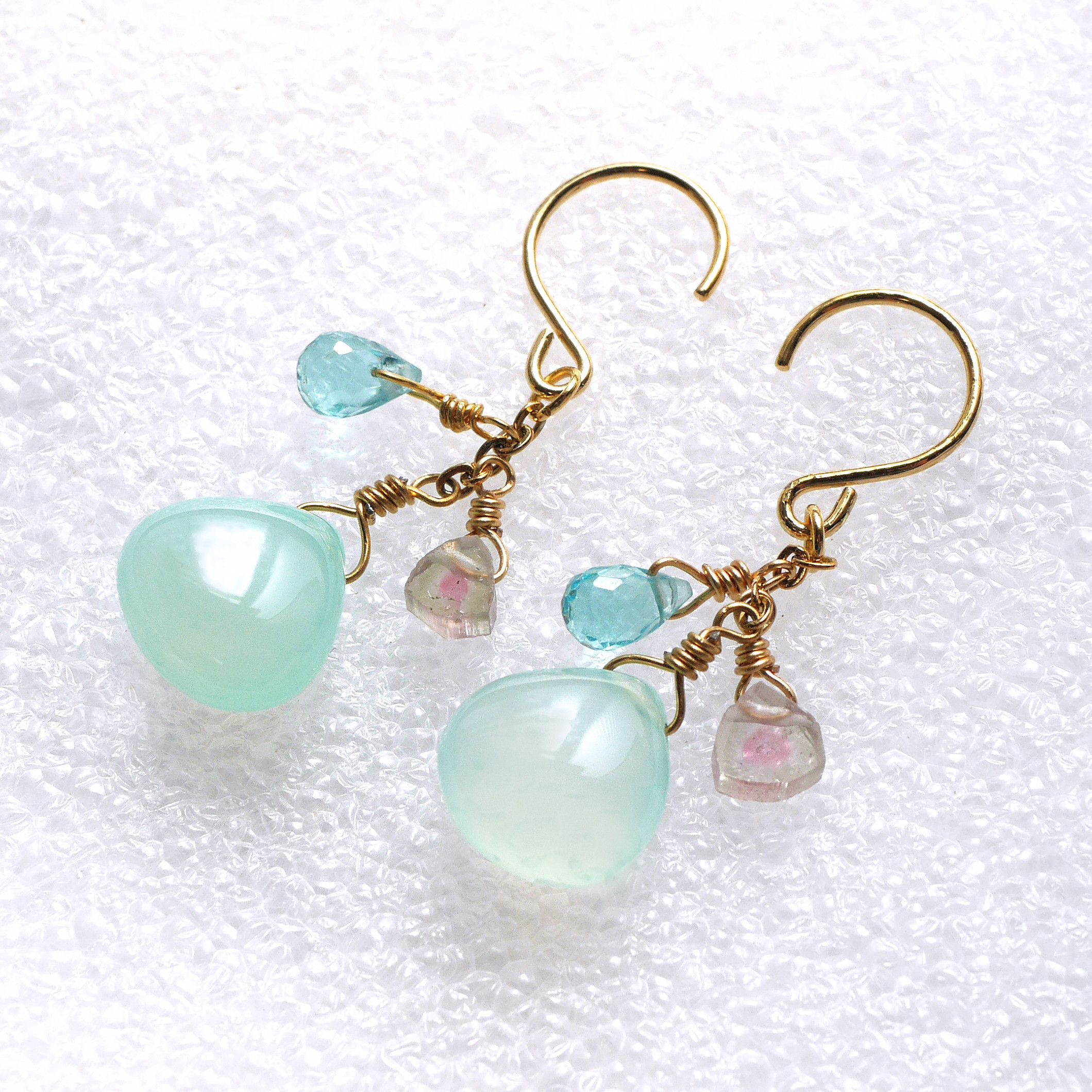 ピアス☆ブルーオパール・ウォーターメロントルマリン・アパタイト