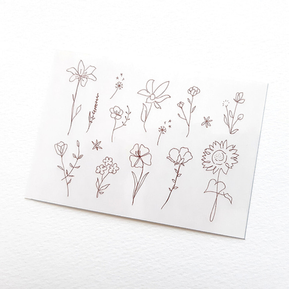 かわいい野花の詰め合わせ ブラウン色の線画のタトゥーシール タトゥーステッカー タトゥ ーシール  タトゥー ステッカー 3枚目の画像