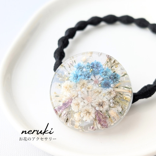 ヘアゴム】レジン サークル3.5㎝ （UVレジンでつくるお花の