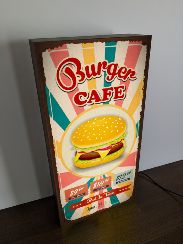 【Lサイズ】ハンバーガー カフェ 看板 置物 アメリカンレトロ ビンテージ サイン ランプ 看板 置物 ライトBOX 3枚目の画像