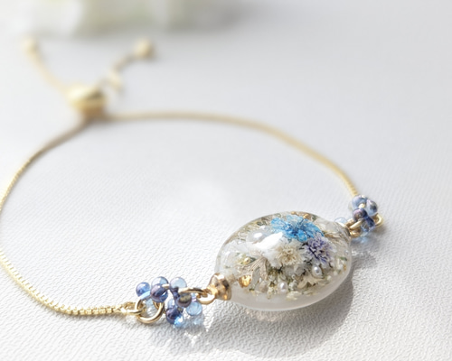 レジンブレスレットお花ヌーディベージュアジャスター付き