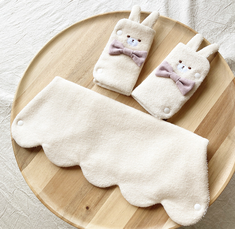 allタオル生地〕リボン付き白うさセット【首回り&よだれカバー