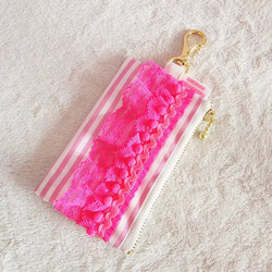 帶層壓卷線繩的鑰匙包，粉色 第3張的照片
