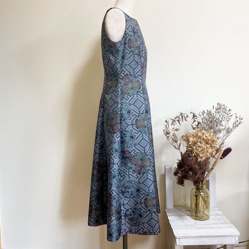 大島紬プリンセスラインワンピース 有明 着物リメイク ワンピース