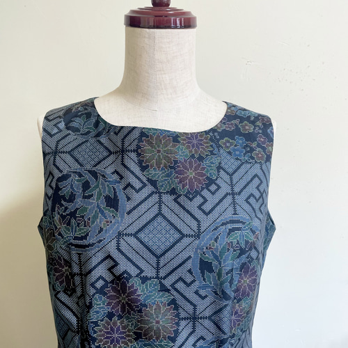 大島紬プリンセスラインワンピース 有明 着物リメイク ワンピース