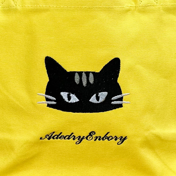 【送料無料】黒猫の顔刺繍のキャンバスミニトートバッグ 6枚目の画像