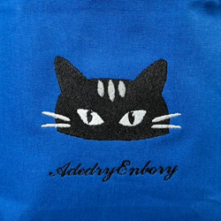 【送料無料】黒猫の顔刺繍のキャンバスミニトートバッグ 2枚目の画像